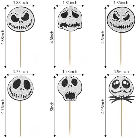 Halloween Cupcake Toppers, Cake Decorations, 12PCS Glitter Skull Jack Cake Toppers for Nightmare Before Christmas, Ghost