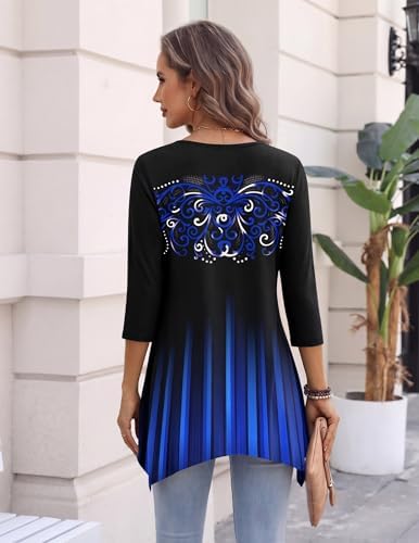 Zeagoo Womens Tops 3/4 Sleeve Loose Fit Dressy Tunics Plus Size Boho Shirts