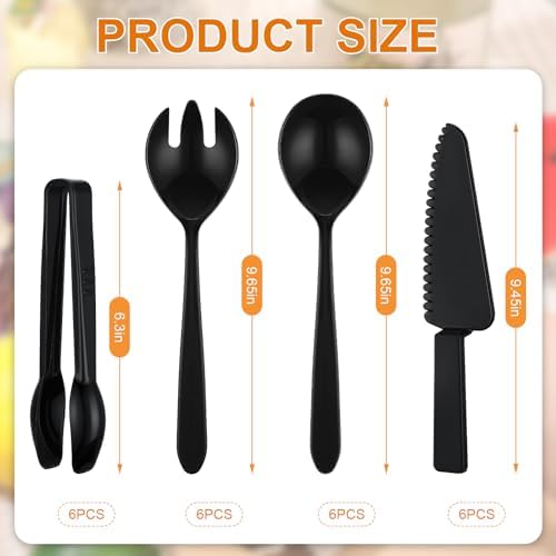 24 Pcs Disposable Plastic Serving Utensils Set Spoons Forks, Black