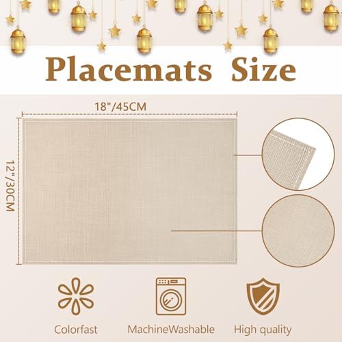 Bloss Beige Placemats Set of 6-12x18 Inch Easy to Clean Seasonal Table Mat