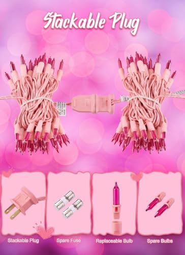 Pink Christmas String Lights, 100 Count Incandescent Valentines Day Decorations Outdoor, 20FT Connectable Valentine Lights Mini Fairy Light for Indoor Xmas Wedding Party Valentine's tree Decoration