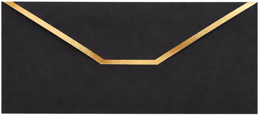 Money Envelopes – V-Flap Foil Border Luxury Gifting Money Envelopes (3" x 7") – Perfect for Weddings, Invitations, Baby Showers, Photos, Graduations, and Birthdays (Black)