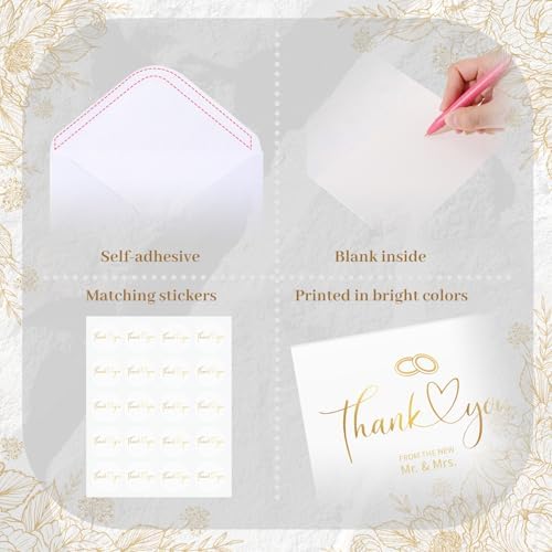 Eaasty 50 Sets Wedding Thank You Cards with Envelopes Stickers, 4x6 Inch