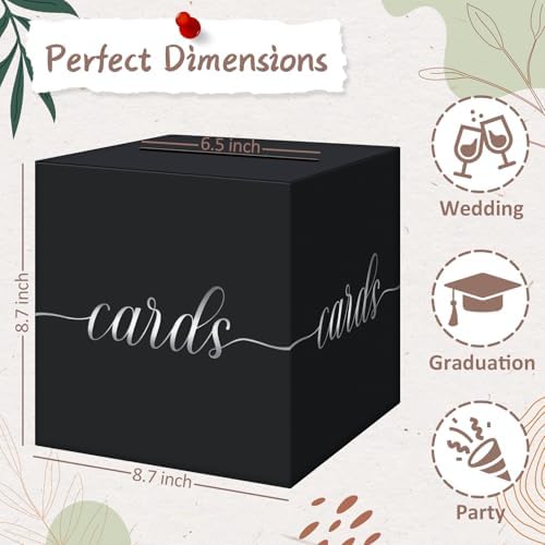 Elegant Black Wedding Card Box, Silver Foil Gift Card Box Holder for Party