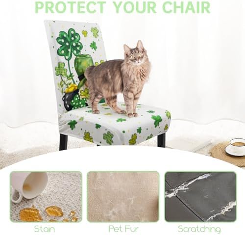 St Patricks Day Chair Cover Set of 4 Irish Gnome Shamrock Dining Room Slipcovers Stretch Parsons Chair Seat Protectors St Patricks Spring Holiday Decor-4PCS