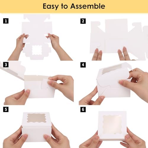 Moretoes 250pcs Small Cookie Boxes with Window, White Bakery Boxes, 4x4x2.5