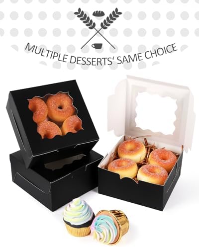 qiqee Black Cookie Boxes with Window 36packs 6x6x3 Black Bakery Box Pastry Box for Wedding Favor Birthday ＆ Party