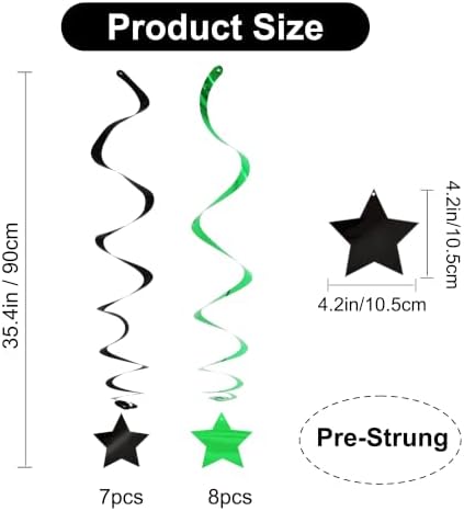 BEISHIDA Green Black Silver Stars Hanging Swirls Graduation Hanging Ornament Decorations for Birthday Party Weeding Congrats Grade 2026 Graduation Decorations,Pack of 15