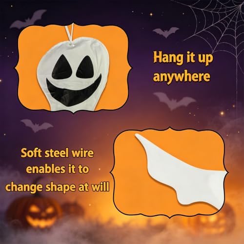 Anditoy 2 Pack 53" Halloween Hanging Ghost Decorations Bendable Halloween Tree Wrap Ghosts for Indoor Outdoor Yard Tree Garden Porch Halloween Decor Party Supplies