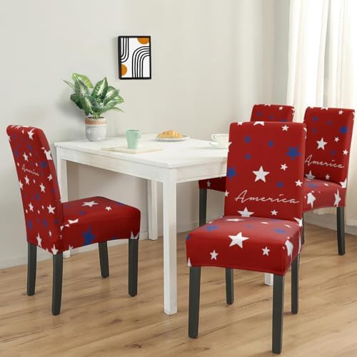 4th of July Chair Covers Set of 4, Independence Day Decorations Stretch Removable Washable Dining Room Red American Flag Patriotic Chair Protector Slipcovers Party Kitchen Home Memorial Day Decor