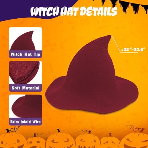 Women Witch Hat for Halloween Wool Hats Wide Brim Spire Knitted Cap for Party Masquerade Cosplay Costume Daily