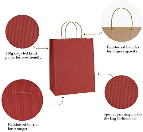 BagDream Medium Gift Bags with Handles 8x4.25x10.5 Inch Red 25 Pack