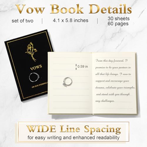 Engrowtic Wedding Vow Books His and Hers, Gold Foil, Black, White