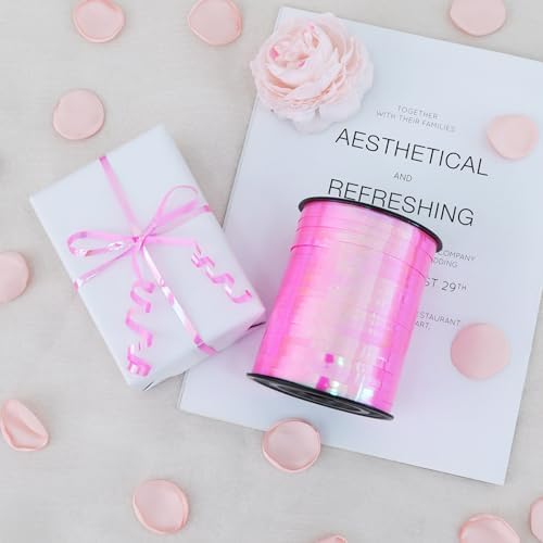 TONIFUL 500 Yards Iridescent Pink Curling Ribbon Balloon String