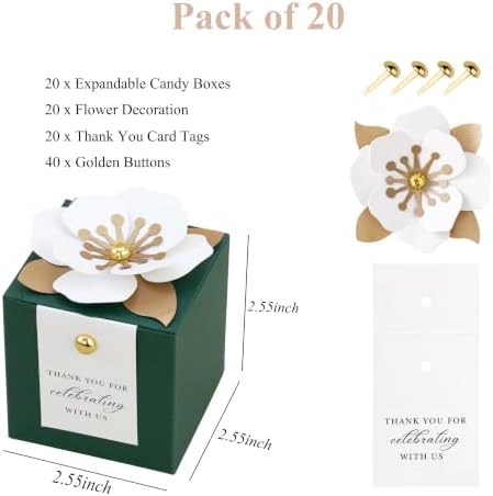 FEIYI 20 PCS Favor Boxes, Emerald Candy Boxes 2.55x2.55x2.55