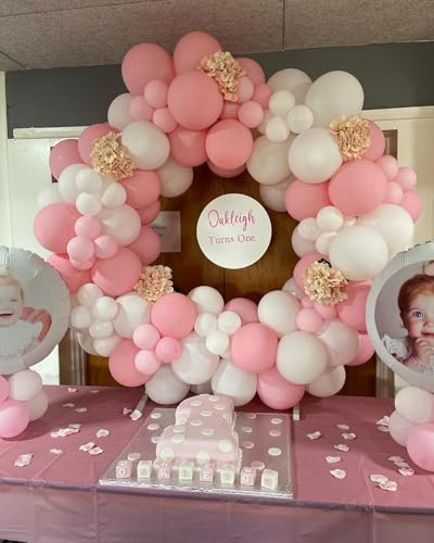 Pink Balloons Arch Kit, 124pcs Pink and White Balloons