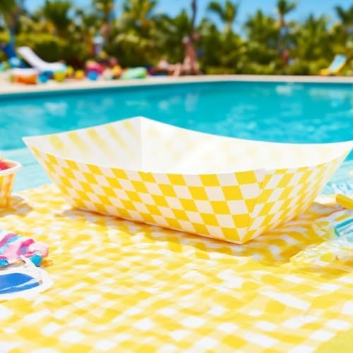 30 Pcs No Folding Required 2lb Gingham Party Supplies Disposable Paper Food Trays for Shower Wedding Tea Party Supplies Nacho Snack (Yellow)