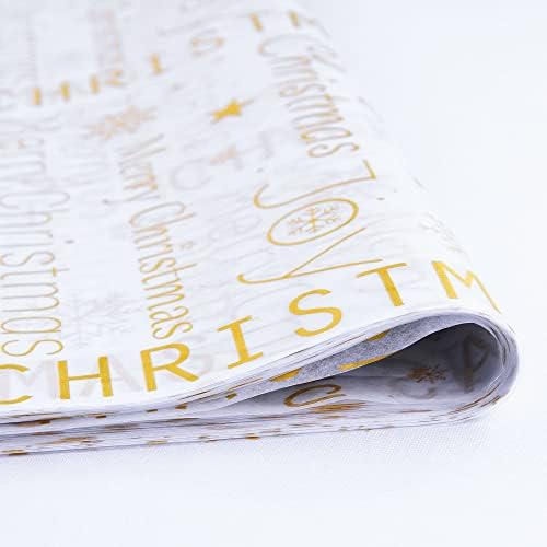 MR FIVE 60 Sheets White with Gold Merry Christmas Tissue Paper Bulk,20" x 14",Gold Christmas Tissue Paper for Gift Bags,Xmas Party