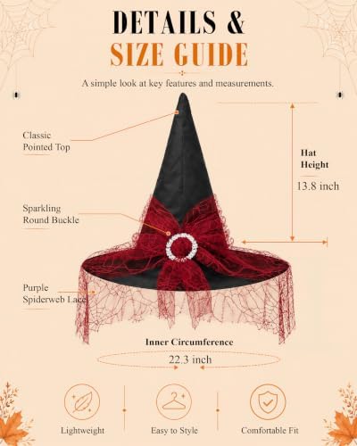Edoneery Halloween Witch Hat for Women, Mesh Lace Cosplay Costume Accessory