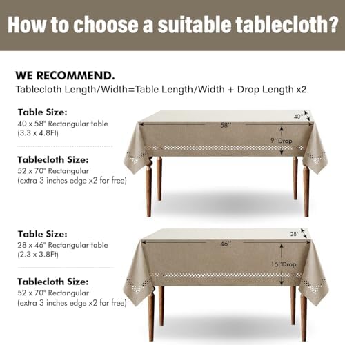 MIULEE Taupe Rectangle Tablecloth with Decorative Cutouts 52x70 Inch