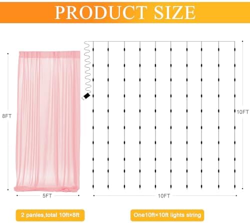 Fomcet Tulle Backdrop Curtains with Lights 10x8ft Sheer Peach Curtain