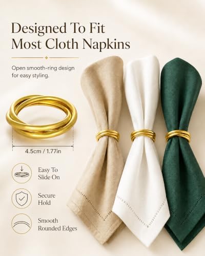 Gold Triple Ring Napkin Rings Set of 12 for Weddings and Table Settings