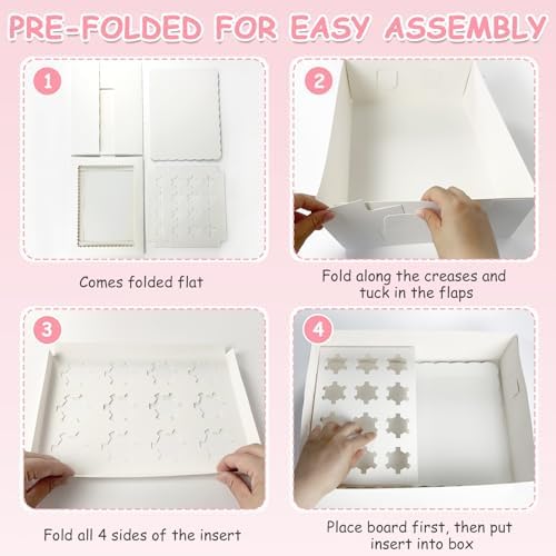 2 Pack White Cupcake Boxes with Cake Boards for 24 MINI Cupcakes, Food Grade Dessert Muffins Box Cupcake Carrier Containers with Window and Inserts for Birthday Holiday Party Bakery Supplies