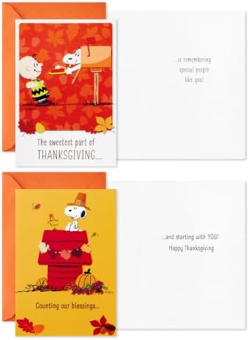 Hallmark Peanuts Thanksgiving Cards Assortment, Snoopy and Friends (16 Assorted Cards with Envelopes)