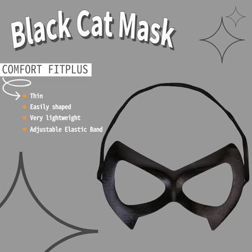Merroyal Black Cat Eye Half Mask with Choker Set, Halloween Masquerade Costume Accessories, Party Cosplay Dress Up