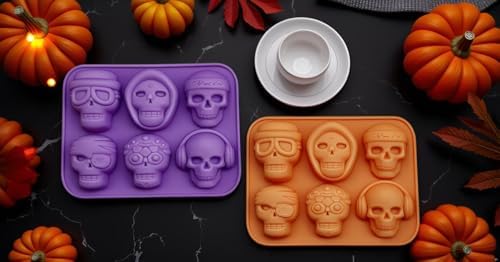 Skull Cake Pan Silicone Mold, 2 Pack Large 3D Halloween Skull Silicone Molds for Baking Cakes Pizza Chocolate Candy Soap