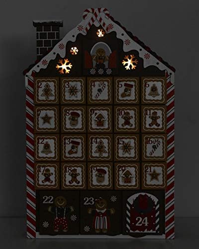 BRUBAKER Reusable Wooden Advent Calendar to Fill - Gingerbread House with LED Lighting - DIY Christmas Calendar 10.31 x 17.72 x 2.17 inches