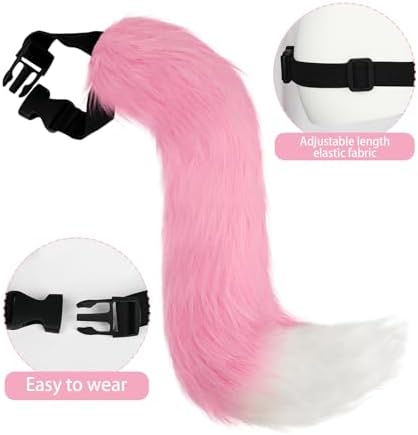 Cat Ears and Tail,Wolf Fox Ears Long Tail and Bell Lace Choker Set for Halloween,Animal Cosplay Party Costume