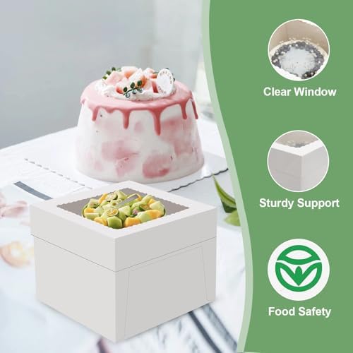 6 Pack Cake Boxes with Window, 10x10x8 Inches, for Wedding Birthday
