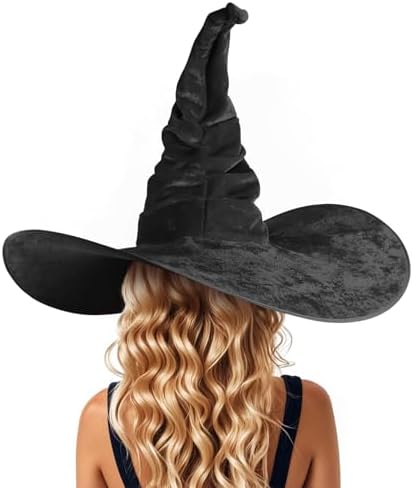 UQJE Ruched Witch Hat for Women, Large Halloween Costume Hat