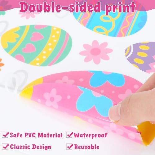 9 Sheets Easter Window Clings, 152PCS Double Sided Easter Party Clings for Glass Windows with Bunny Egg Flower, Reusable Happy Eggs Bunny Window Decals Stickers for Home Office Decorations