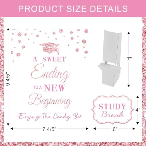 Graduation Candy Buffet Labels for Grad Party Decorations, Graduation Candy Bar Dessert Food Label Signs Set, Class of 2026 Grad Parties Table Decor Supplies (Pink)