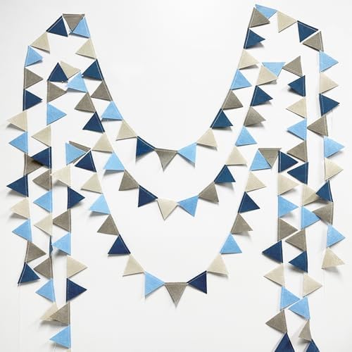Dusty Blue Party Decoration Gray Blue Felt Hanging Triangle Mini Bunting Pennant Banner Flag for Birthday Wedding Nautical Ahoy Achor Bridal Shower Engagement Wedding Shower Party Decor Supplies