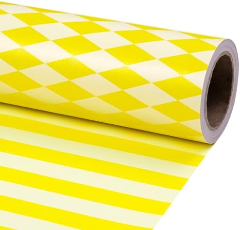 RUSPEPA Reversible Wrapping Paper Roll, Mini Roll, Yellow and White Stripes and Diamond Pattern Gift Wrap for Birthday, Wedding, Easter, Spring, Baby Shower, Bridal Shower, 17 Inches x 16.4 Feet
