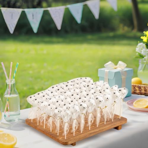 48-Hole Wooden Cake Pop Stand for Drying/Display ，300 Accessories（Cake Pop Bag x100，Gold Twist Tie x100，Cake Pop Stick x100）- Dessert Table Holder for Birthdays, Baby Shower, Weddings
