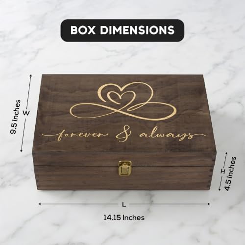 Forever & Always Engraved Wooden Keepsake Box, Romantic Memory Gift Box with Inside Engraving, Pine Wood Rectangle Storage Box for Anniversary, Wedding & Couple Gifts , X-Large ,14.15 x 9.5 x 4.5"