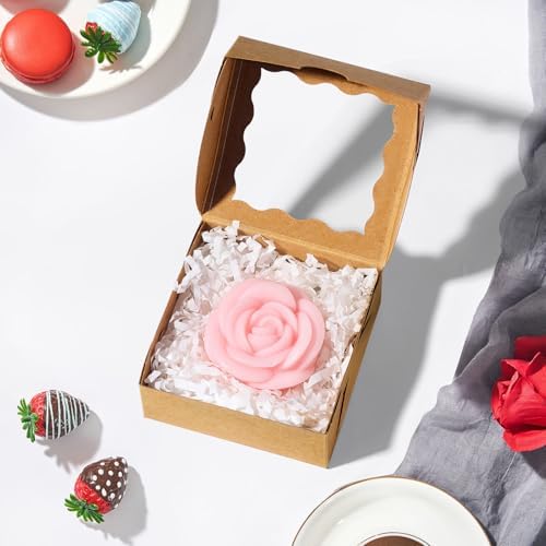 3.2x3.2x1.5 Inches 100PCS Chocolate Truffle Boxes Mini Bakery Boxes with Window for Cookies,Soap,Donut, Macaron,Brownie(Brown)