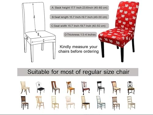 Valentine's Day Chair Covers for Dining Room Set of 6 Valentines Heart Dining Chair Slipcovers 6 Pcs Stretch Removable Washable Seat Protector 6 Pack for Valentine Home and Party Decor