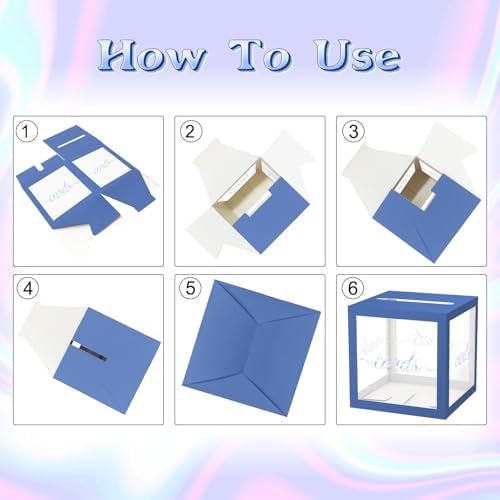 QISOLIY Navy Blue Clear Laser Silver Card Box 8.7" Wedding Card Boxes for Reception Holder Money Box for Graduations, Baby Showers, Birthdays, Weddings, Retirements, Open Houses, Anniversaries