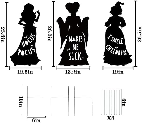 Hocus Pocus Halloween Decorations Outdoor: 3ct Extra Large Hocus Pocus Witches Black Silhouette Yard Signs Decor with Stakes, Thick Corrugated Plastic, Halloween Outside Decor for Kids Lawn Home Party