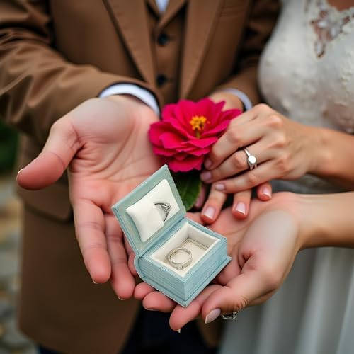 Book Shaped Ring Box - Vintage Engagement Ring Box with Hinged Lid for Proposal Engagement Wedding, Proposal Ring Case -PRB017-Blue