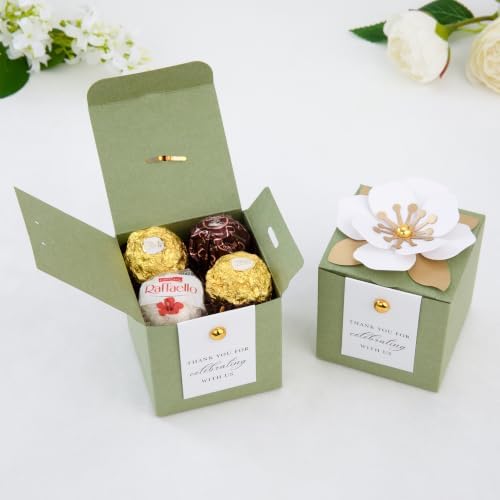FEIYI 20 PCS Favor Boxes, Sage Green Candy Boxes 2.55x2.55x2.55