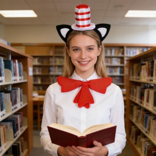 Halloween Red and White Striped Stovepipe Top Hat for Dress Up Adults Women