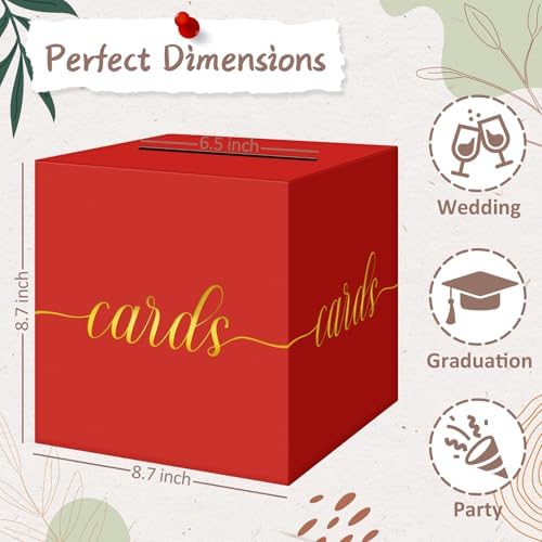 QIKSION Elegant Red Graduation Card Box, Gold Foil Gift Card Box for Party