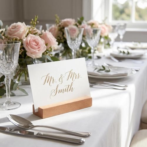 Worown 12 Pack Natural Wood Place Card Holders, Wooden Table Number Holder, Wooden Photo & Menu Stands for Wedding, Banquet, Party Home Decoration (4.1 X 1.2 X 0.6 Inch)