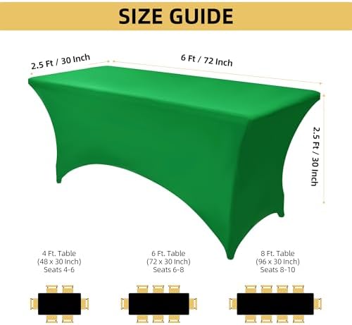 2-Pack 6ft Spandex Table Covers for Rectangle Standard Folding Tables - Wrinkle Resistant Stretch Tablecloths - Ultimate Fitted Table Protector for Parties, Trade Shows, Banquet